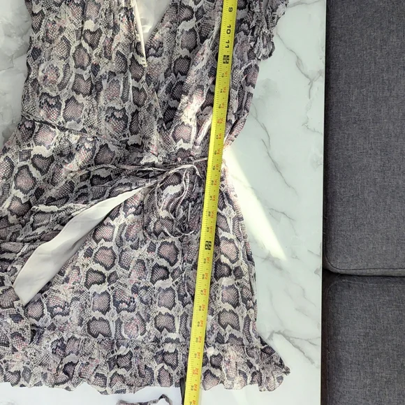 Allsaints Priya Snake Print Ruffle Pring Wrap Mini Dress Sleeveless Beige Large - Picture 11 of 11